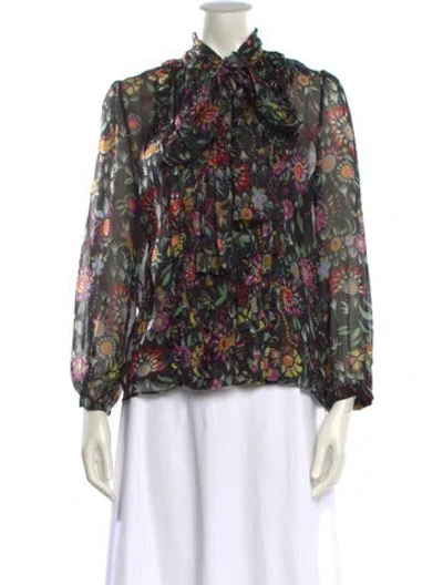Pre-owned La Doublej Silk Floral Print Blouse In Black