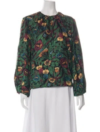 Pre-owned La Doublej Silk Floral Print Blouse In Black