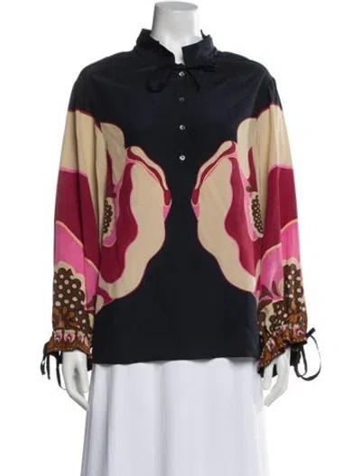 Pre-owned La Doublej Silk Floral Print Blouse In Blue