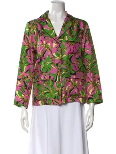 Pre-owned La Doublej Silk Floral Print Blouse In Green