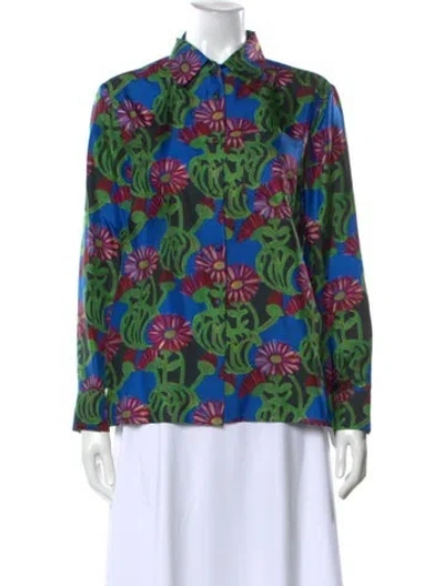 Pre-owned La Doublej Silk Floral Print Blouse In Green