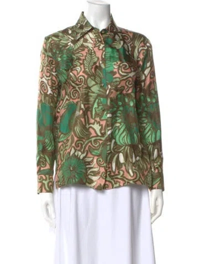 Pre-owned La Doublej Silk Floral Print Blouse In Green