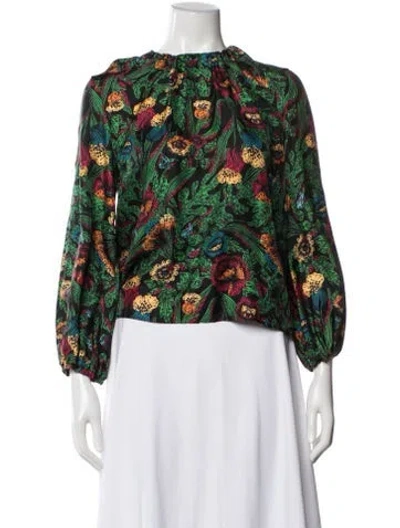 Pre-owned La Doublej Silk Floral Print Blouse In Green