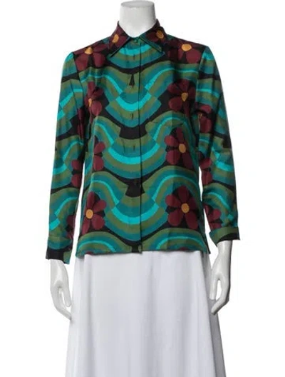 Pre-owned La Doublej Silk Floral Print Blouse In Green