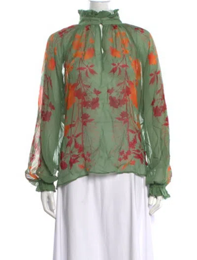 Pre-owned La Doublej Silk Floral Print Blouse In Green