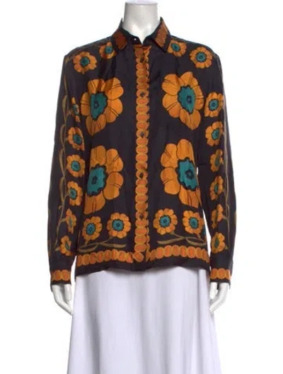 Pre-owned La Doublej Silk Floral Print Blouse In Multicolor