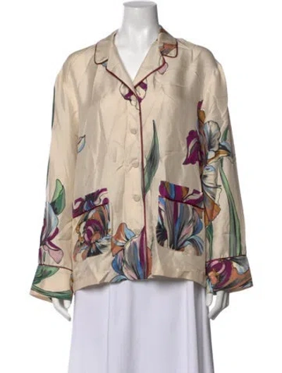 Pre-owned La Doublej Silk Floral Print Blouse In Neutrals