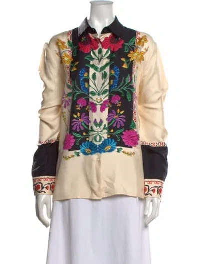 Pre-owned La Doublej Silk Floral Print Blouse In Neutrals