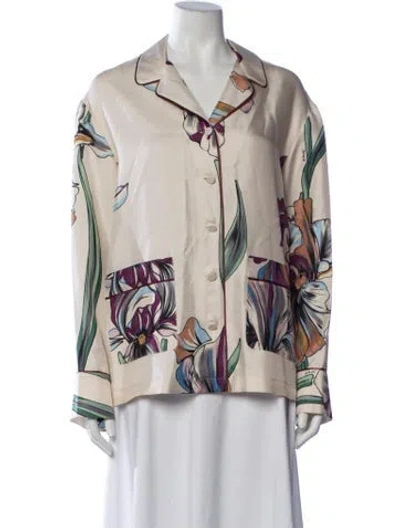 Pre-owned La Doublej Silk Floral Print Blouse In Neutrals