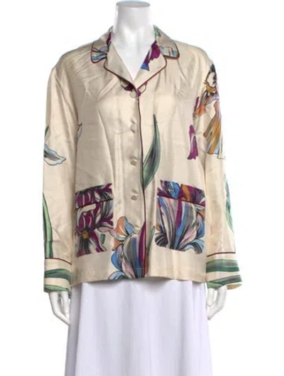 Pre-owned La Doublej Silk Floral Print Blouse In Neutrals