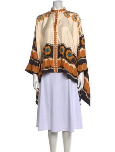 Pre-owned La Doublej Silk Floral Print Blouse In Neutrals