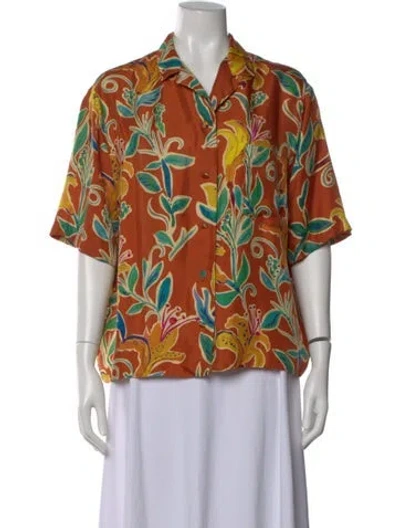 Pre-owned La Doublej Silk Floral Print Blouse In Orange