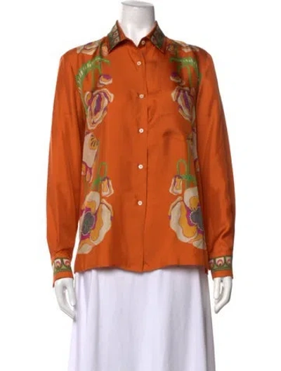 Pre-owned La Doublej Silk Floral Print Blouse In Orange