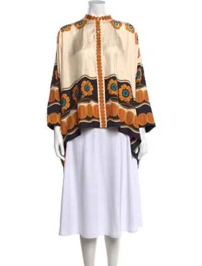 Pre-owned La Doublej Silk Floral Print Blouse In Orange