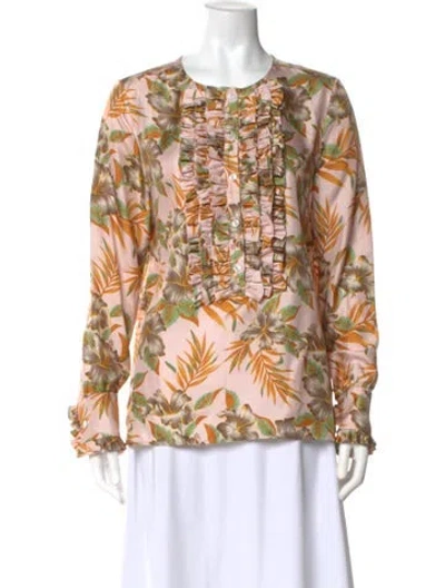 Pre-owned La Doublej Silk Floral Print Blouse In Pink