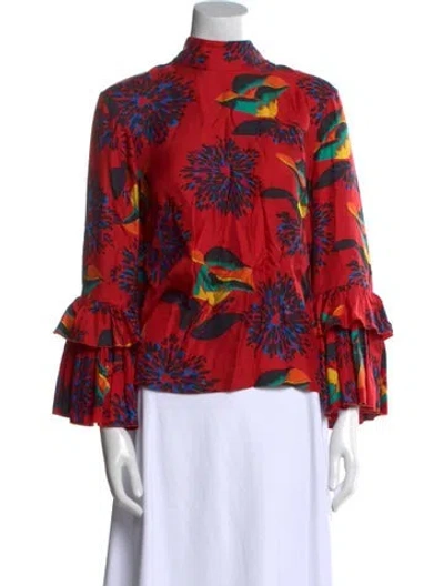 Pre-owned La Doublej Silk Floral Print Blouse In Red