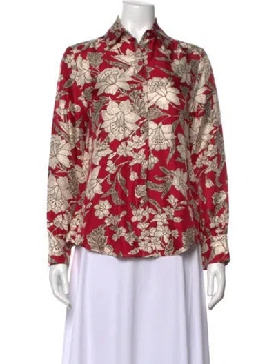 Pre-owned La Doublej Silk Floral Print Blouse In Red