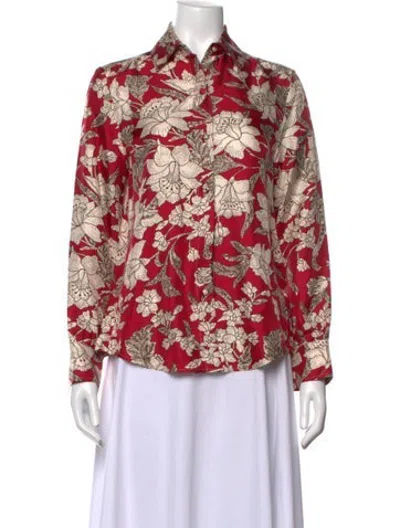 Pre-owned La Doublej Silk Floral Print Blouse In Red
