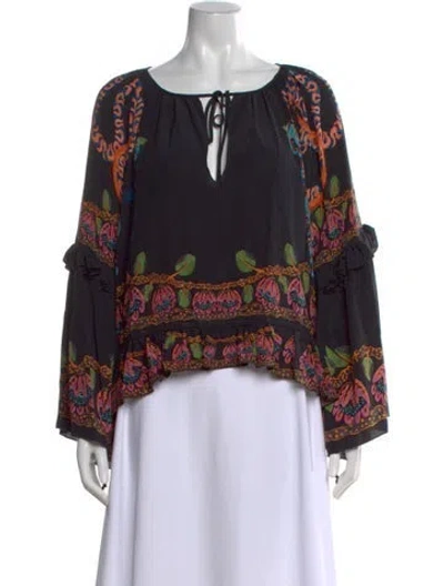 Pre-owned La Doublej Silk Floral Print Blouse W/ Tags In Black