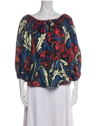 Pre-owned La Doublej Silk Floral Print Blouse W/ Tags In Red