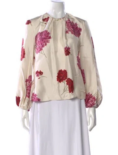 Pre-owned La Doublej Silk Floral Print Blouse In White