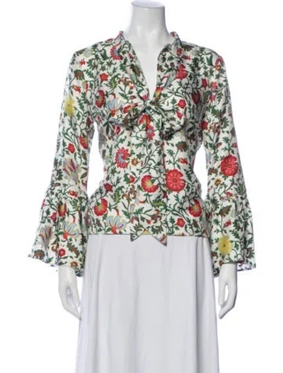 Pre-owned La Doublej Silk Floral Print Blouse In White