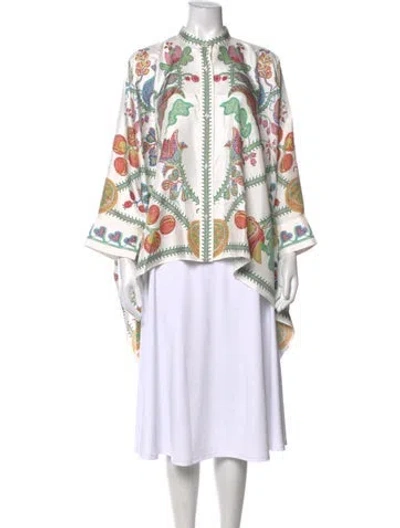 Pre-owned La Doublej Silk Floral Print Blouse In White