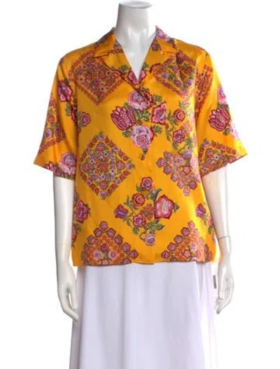 Pre-owned La Doublej Silk Floral Print Blouse In Yellow