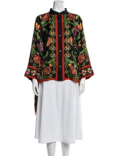 Pre-owned La Doublej Silk Floral Print Button-up Top In Green