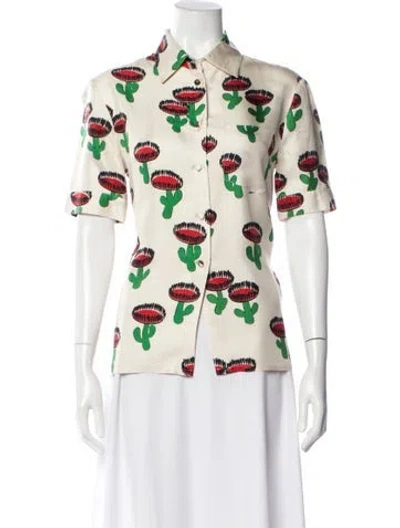 Pre-owned La Doublej Silk Floral Print Button-up Top In Multi