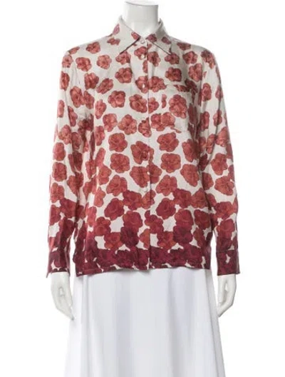 Pre-owned La Doublej Silk Floral Print Button-up Top In Pink
