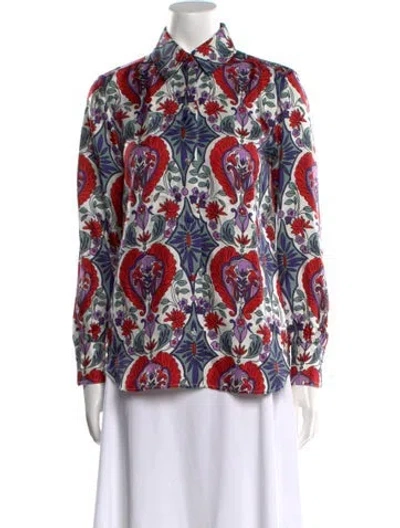 Pre-owned La Doublej Silk Floral Print Button-up Top In Red
