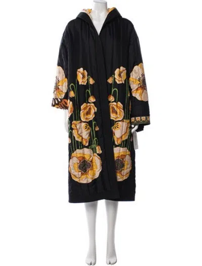 Pre-owned La Doublej Silk Floral Print Coat In Black