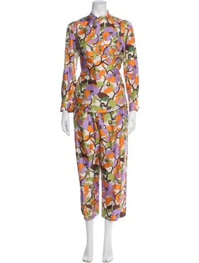 Pre-owned La Doublej Silk Floral Print Pant Set
