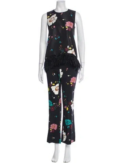 Pre-owned La Doublej Silk Floral Print Pantsuit In Blue
