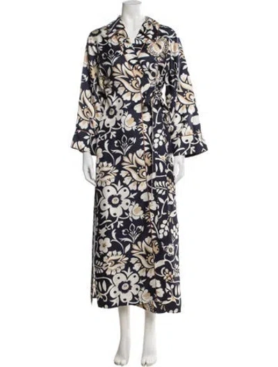 Pre-owned La Doublej Silk Floral Print Robe In Blue