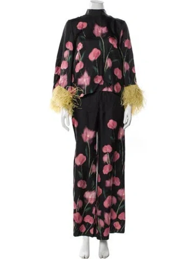 Pre-owned La Doublej Silk Floral Print Set In Gray