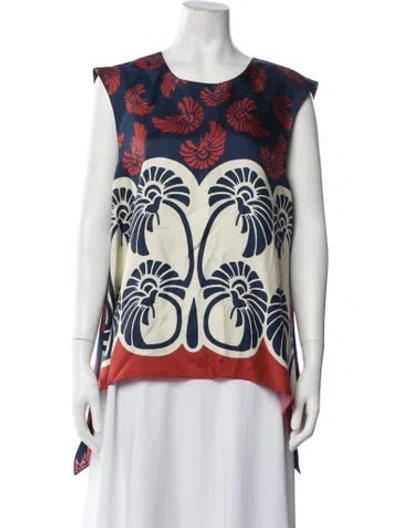 Pre-owned La Doublej Silk Floral Print Top In Blue