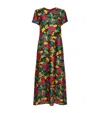 La Doublej Silk Floral Swing Maxi Dress In Vines Brown