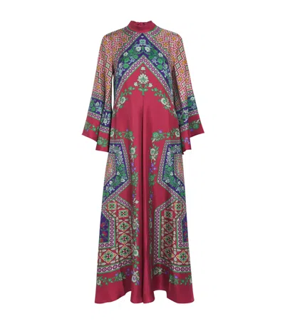 La Doublej Silk Geometric Print Magnifico Maxi Dress In Multi