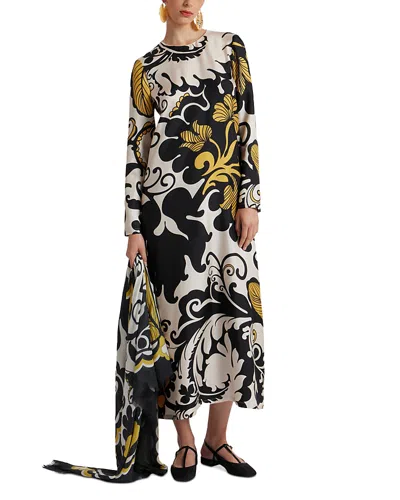 La Doublej Silk Long Sleeve Swing Dress In Black