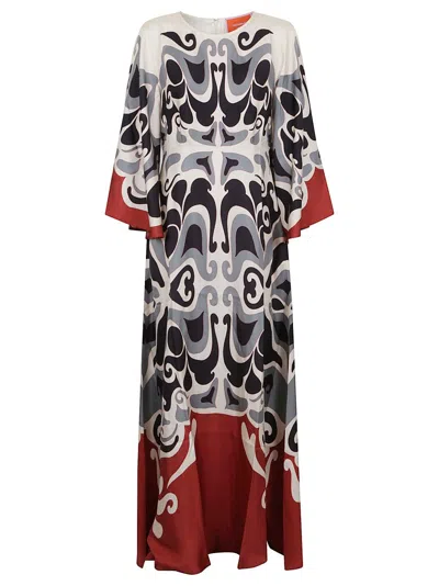La Doublej La Double J Silk Midi Dress With Abstract Pattern In White