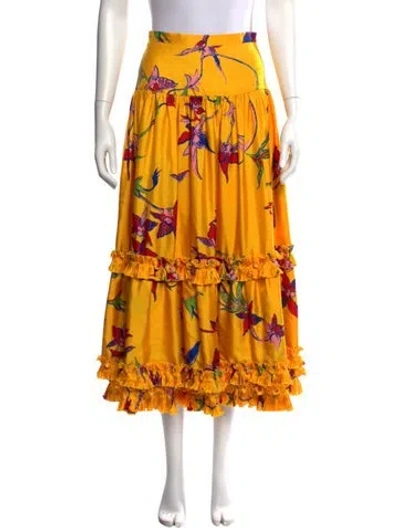 Pre-owned La Doublej Silk Midi Length Skirt In Yellow