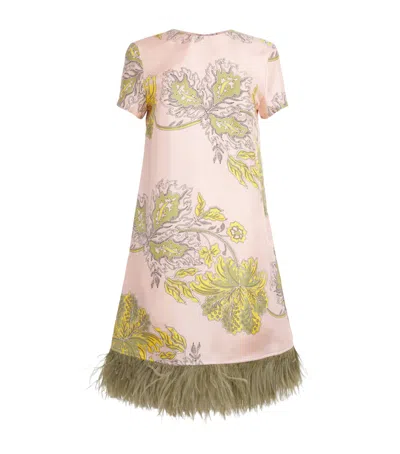 La Doublej Silk Ostrich Feather Mini Swing Dress