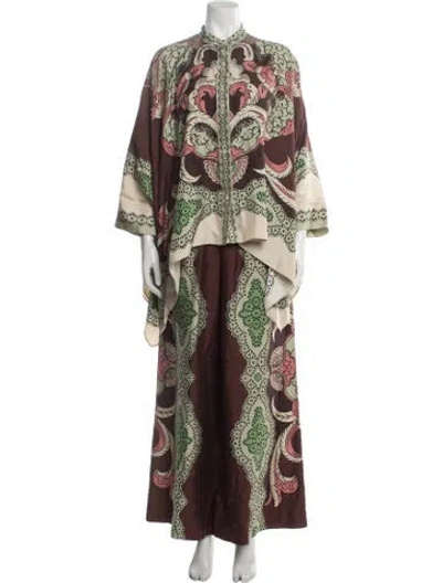 Pre-owned La Doublej Silk Paisley Print Pant Set In Green
