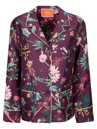 La Doublej Silk Pajama-style Shirt With Floral Print In Pink