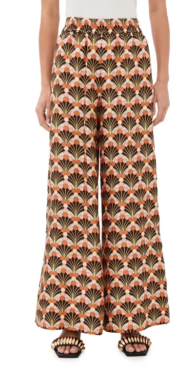 La Doublej Silk Palazzo Pants Florette Fan In Brown
