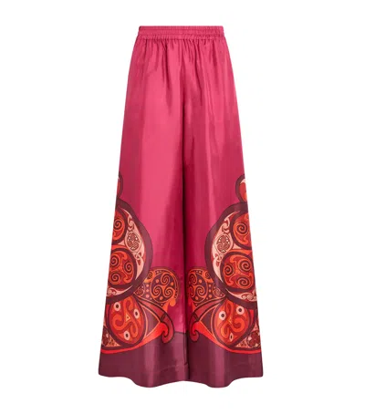 La Doublej Silk Palazzo Placée Wide-leg Trousers In Burgundy