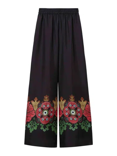 La Doublej Printed Silk Twill Palazzo Pants In Gold