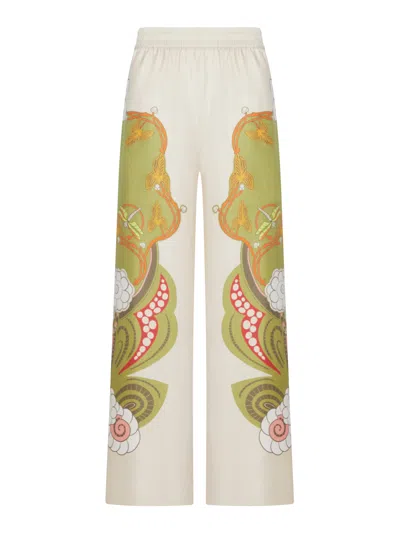 La Doublej Silk Palazzo Trousers With Placed Print In Multi